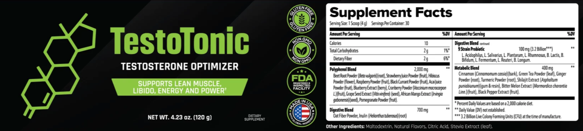 TestoTonic Supplement facts